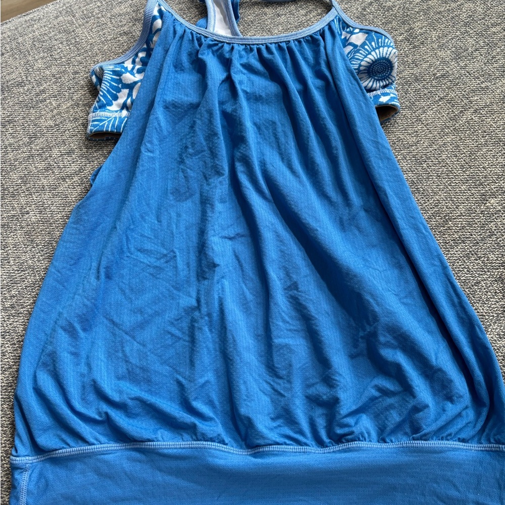 lululemon athletica Blue Tank Top with Floral Straps